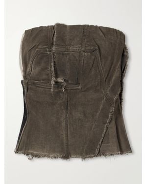 Rick Owens Drkshdw Panelled Frayed Stretch-Denim Top - Green