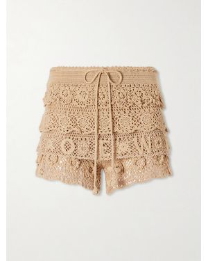 Loewe Paula's Ibiza Ruffled Drawstring Cotton Crocheted-Knit Shorts - Natural