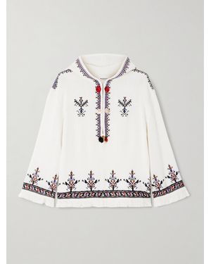 Isabel Marant Kameya Hooded Frayed Embroidered Woven Blouse - Natural