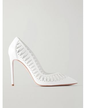 Aquazzura Gisele 105 Laser-Cut Leather Court Shoes - White