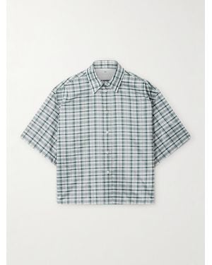 Jil Sander Cropped Checked Silk-Blend Shirt - Blue