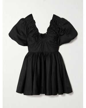 Aje. Cresting Cutout Pleated Organic Cotton-Poplin Mini Dress - Black