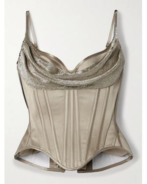 Wiederhoeft Salon Bustier Aus Seidensatin Mit Glasperlen - Grau