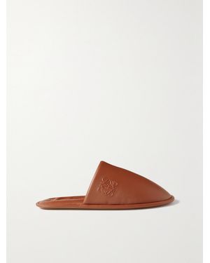 Loewe Logo-Embossed Leather Slippers - Braun