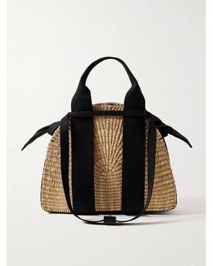 Muuñ Mina Mini Canvas-Trimmed Woven Straw Tote - Black