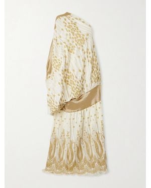 ‎Dima Ayad One-Shoulder Draped Metallic Fil Coupé Gown - Natural