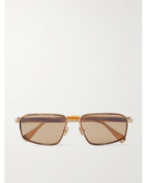Brunello Cucinelli Goldfarbene Sonnenbrille Mit Eckigem Rahmen Und Details Aus Azetat - Natur