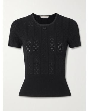 JW Anderson Bow-Detailed Recycled Pointelle-Knit T-Shirt - Black