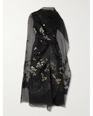 Erdem Layered Metallic Silk-Organza And Cloqué Midi Dress - Black