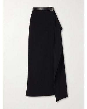 FFORME Ainsley Asymmetric Wrap Crepe Skirt With Leather-Belt Detail - Black