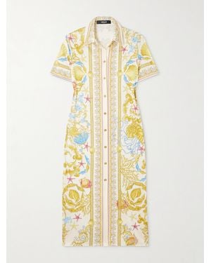 Versace Midi-Hemdblusenkleid Aus Bedrucktem Stretch-Jersey - Mettallic