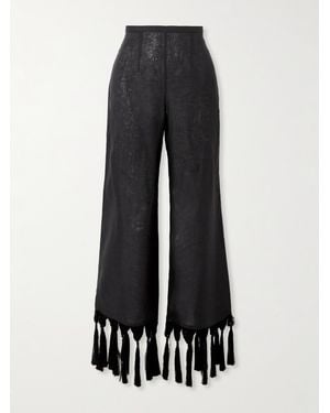 ‎Taller Marmo Marlino Tasseled Linen Wide-Leg Pants - Black
