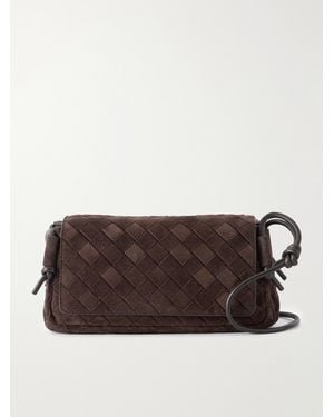 Bottega Veneta Notturno Intrecciato Suede Shoulder Bag - Brown