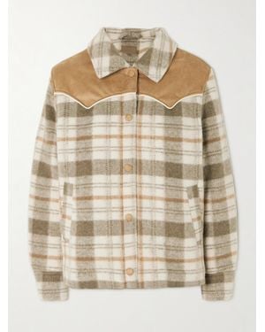 Mother After School Faux Suede-Trimmed Checked Fleece Jacket - Natural