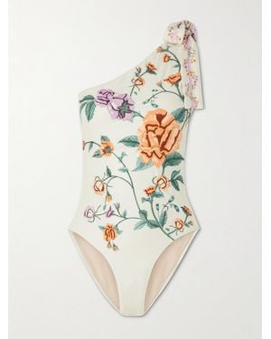 Agua Bendita Remedios Chinesis Asymmetrischer Badeanzug Aus Recyceltem Stretch-Material Mit Stickereien Und Verzierungen - Weiß