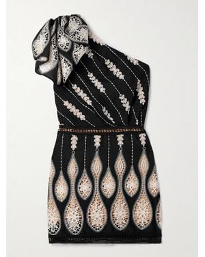 Johanna Ortiz Celestial Matter One-Shoulder Guipure Lace-Trimmed Voile Mini Dress - Black