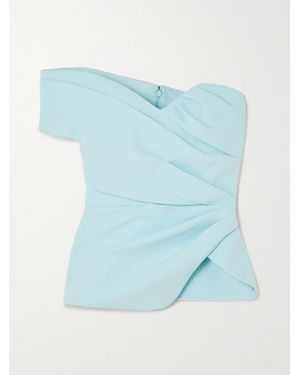 Safiyaa Jolee Asymmetric Ruched Stretch-Crepe Top - Blue