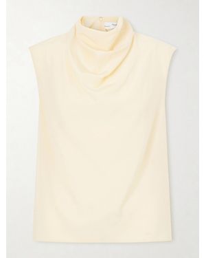 Another Tomorrow Draped Silk-Crepe Blouse - Natural