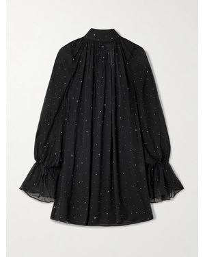 STAUD Roux Crystal-Embellished Gathered Crepon Mini Dress - Black