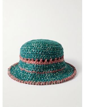 ULTRAVIOLHAT Crocheted Cotton And Raffia-Blend Bucket Hat - Green