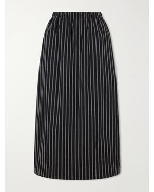 TOTEME Striped Cotton-Poplin Midi Skirt - Black