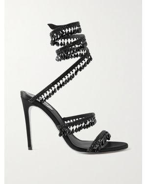 Rene Caovilla Chandelier 105 Crystal-Embellished Leather Heeled Courts - Black