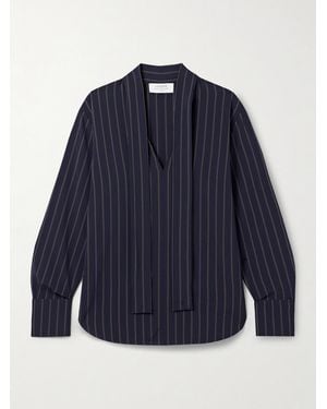 La Ligne Roman Pussy-Bow Striped Crepe Shirt - Blue