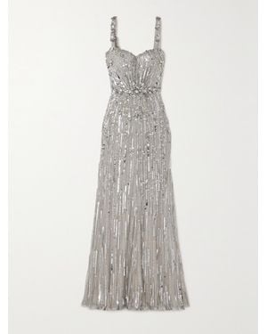 Jenny Packham Bright Gem Embellished Sequined Tulle Gown - Gray