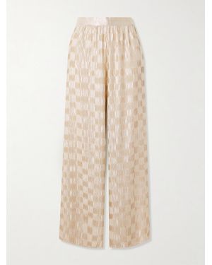‎Dima Ayad Plissé-Satin Wide-Leg Pants - Neutre