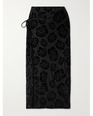 SIR. Vittoria Stretch Devoré-Velvet Midi Wrap Skirt - Black