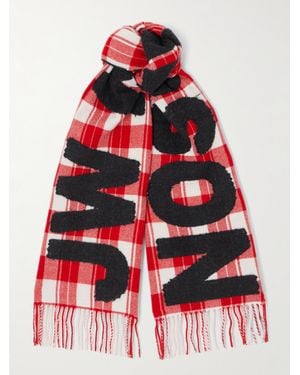 JW Anderson Fringed Appliquéd Checked Wool-Blend Scarf - Red