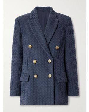Brunello Cucinelli Double-Breasted Cable-Knit Cashmere Blazer - Blue