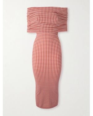 Alaïa Off-The-Shoulder Checked Stretch-Knit Midi Dress - Red