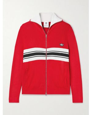 adidas Originals Wales Bonner Striped Ribbed-Knit Track Jacket - Red