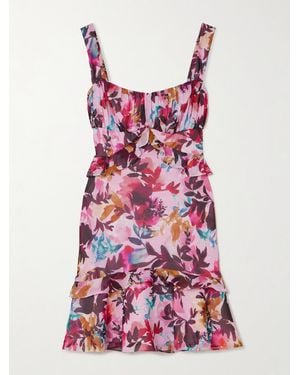 Saloni Chandra Minikleid Aus Crêpe De Chine Aus Seide Mit Blumenprint Und Raffungen - Rot