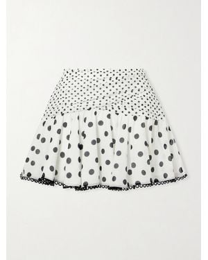 Charo Ruiz Noira Ruched Guipure Lace-Trimmed Polka-Dot Cotton-Blend Voile Mini Skirt - White