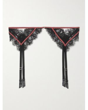 Kiki de Montparnasse Satin-Trimmed Silk-Blend Leavers Lace Suspender Belt - Black
