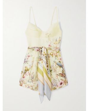 Zimmermann Rebellion Printed Linen And Silk-Blend Playsuit - White