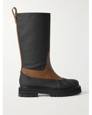 Loro Piana Regent Fishing Leather And Coated-Canvas Rain Boots - Black