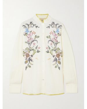 Valentino Garavani Silk-Trimmed Embroidered Linen Shirt - Natural