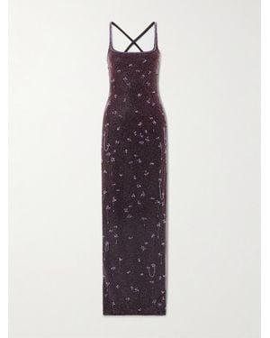 Clio Peppiatt Wisteria Embellished Stretch-Mesh Gown - Purple