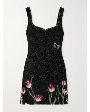 Clio Peppiatt Tulip Bead-Embellished Stretch-Tulle Mini Dress - Black