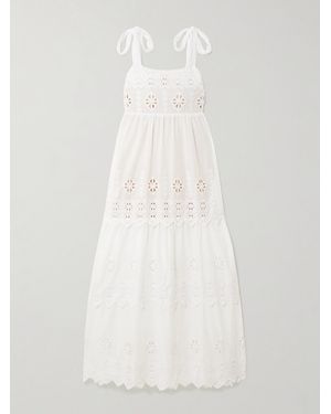 Miguelina Juniper Tiered Scalloped Embroidered Voile Maxi Dress - Weiß