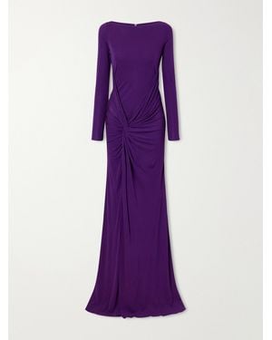 Alex Perry Twisted Gathered Jersey Gown - Purple
