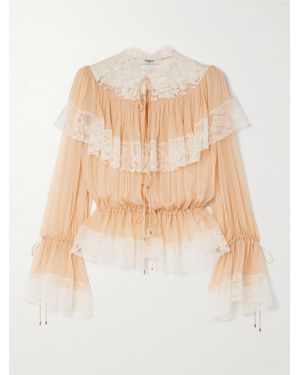 Chloé Tiered Organic Silk-Mousseline Blouse - White