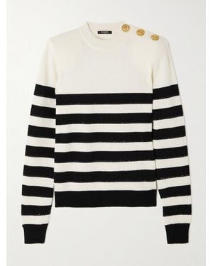Balmain Strickpullover Mit Streifen Und Verzierungen - Weiß
