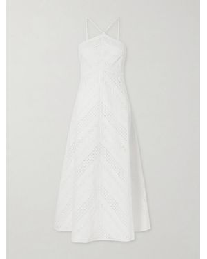 Loretta Caponi Castiglione Broderie Anglaise Cotton Halterneck Midi Dress - White