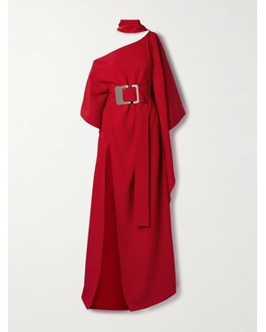 Taller Marmo Taylor Belted One-Shoulder Cady Kaftan - Red