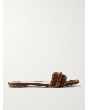 Tom Ford Claquettes En Daim À Finitions En Cuir Et À Logo - Marron