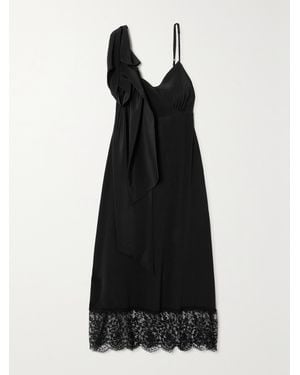 Simone Rocha Lace-Trimmed Draped Crepe Midi Dress - Black
